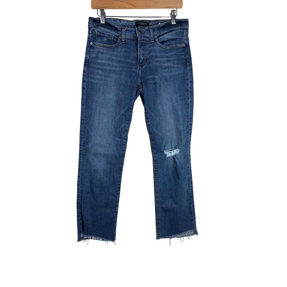 Banana‎ Republic Girlfriend Distressed Frayed Hem Jeans size 28 Dark Wash Blue